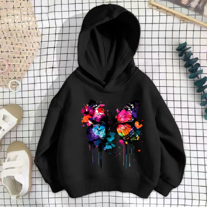 autumn/winter girls' hooded sweatshirt; children's Korean-style coat; baby-friendly cartoon-print loose-fitting long-sleeved top