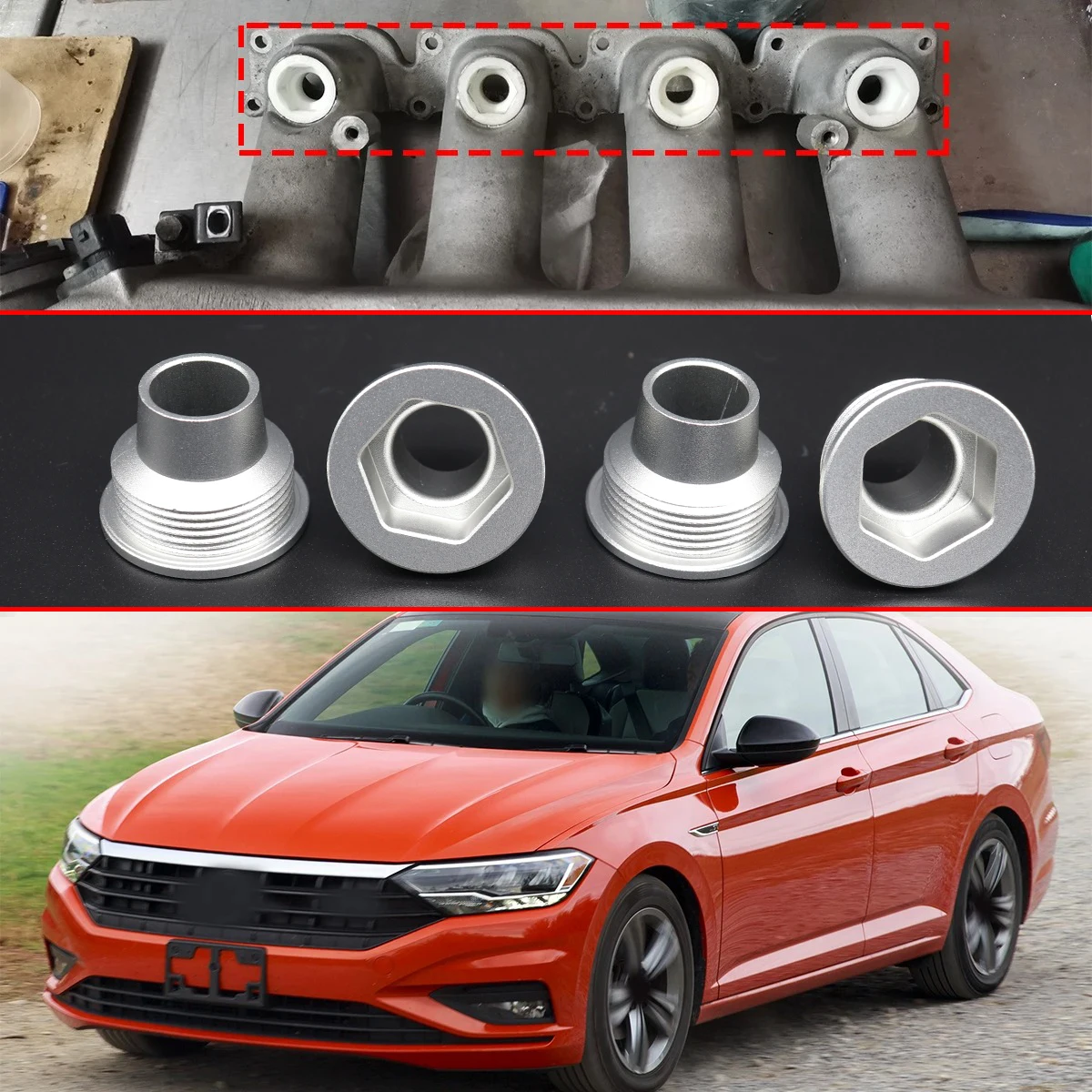 

4X Upgrade Aluminum Fuel Injector Insert Cup Seat for VW Jetta MK4 2000-2005 1.8T Part Control Engine Repair Auto Car 06B133555D