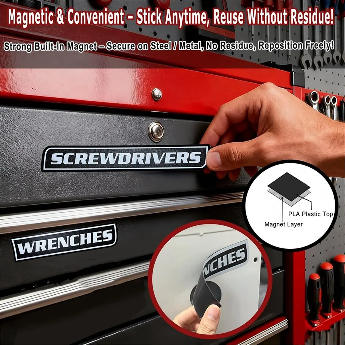 2026 Trend 12 Pack of Magnetic Tool Box Labels,Reusable Tags,General Tool Box Organize Accessories for Steel Toolboxes,Drawers