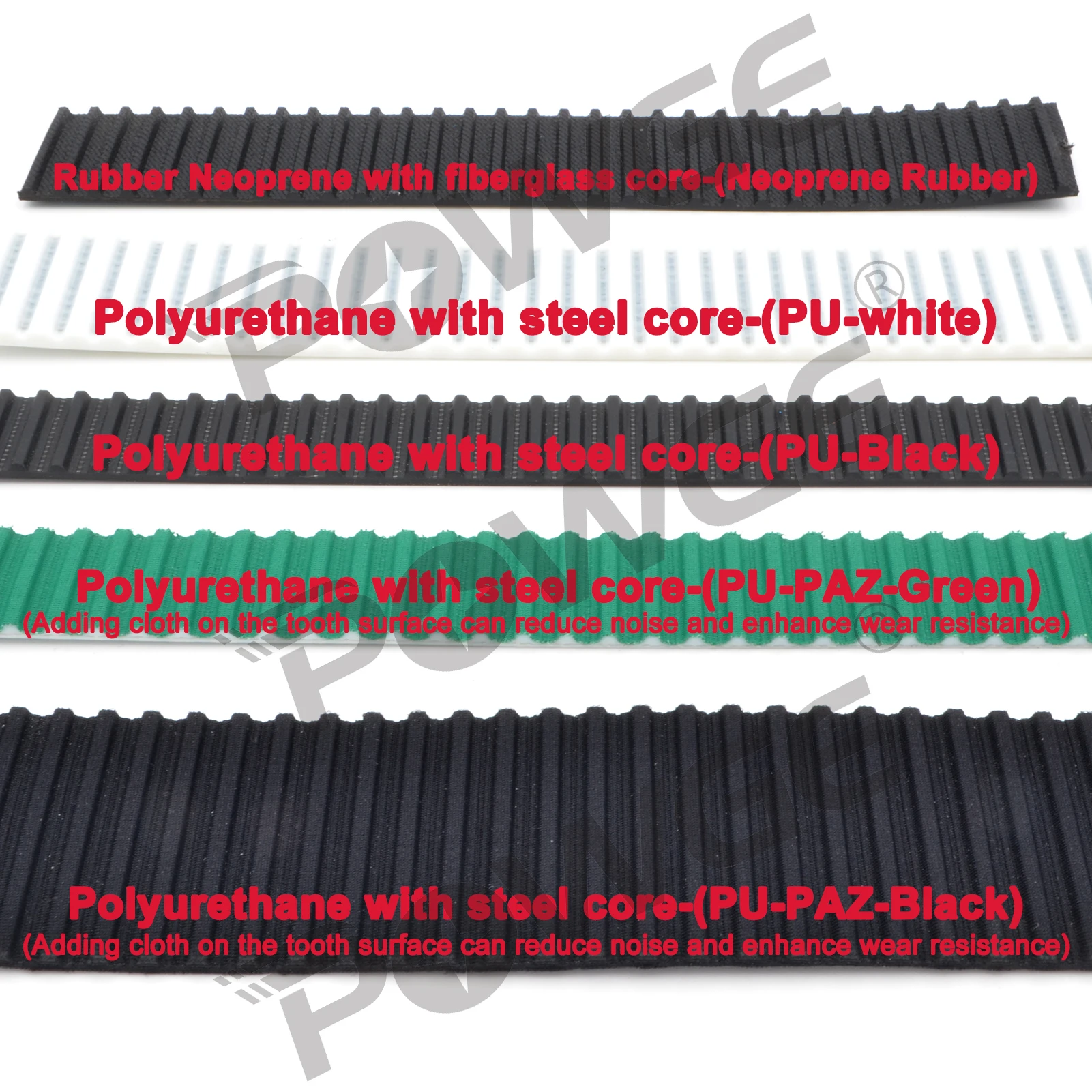 POWGE Trapezoidal PU T5 Open Timing belt width 6/10/15/16/20/25/30/35/40/50mm Rubber Fiberglass Polyurethane steel T5 Pulley