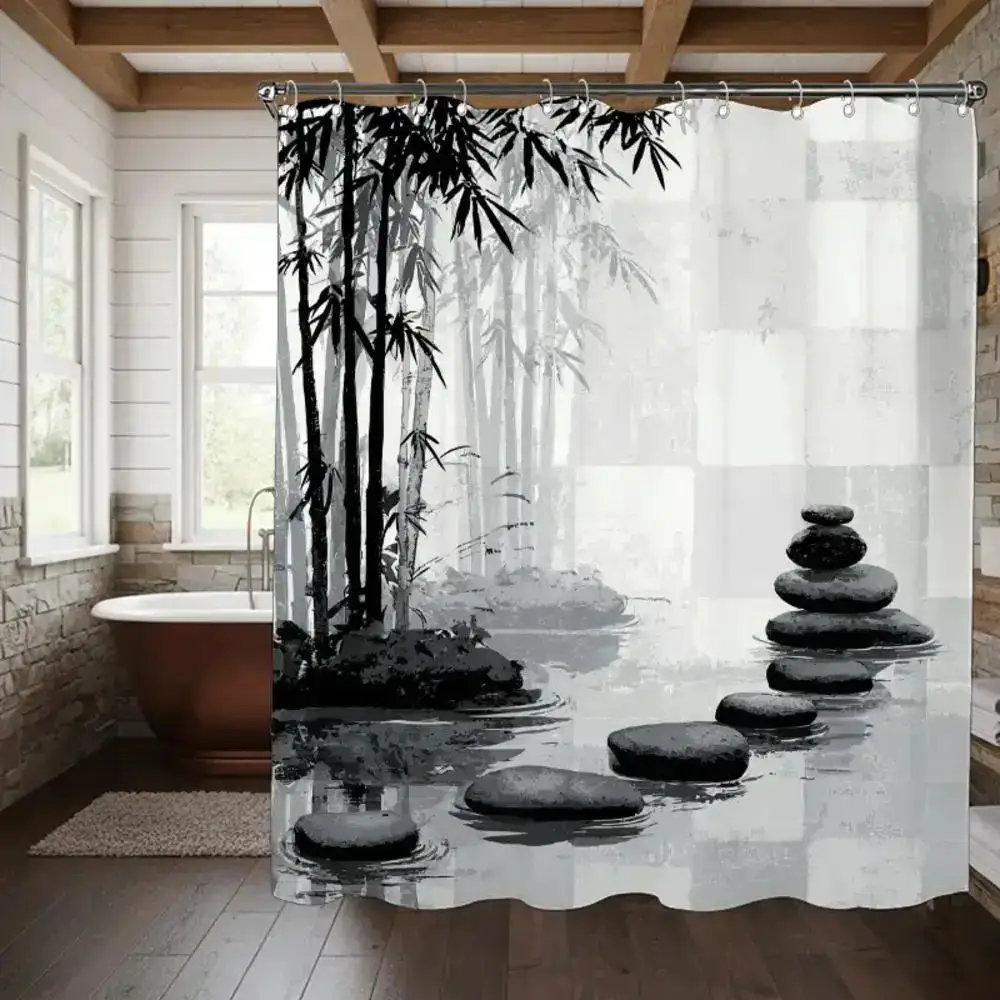 

Zen Bamboo Digital Print Shower Curtain Tranquil Garden Bathroom Decor Waterproof Bath Curtain for Home Decoration