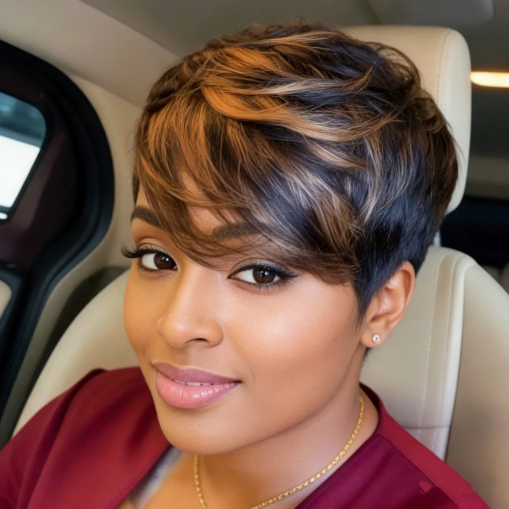 

Короткие парики-пикси для женщин, прямые, из натуральных волос, машинной работы, с челкой