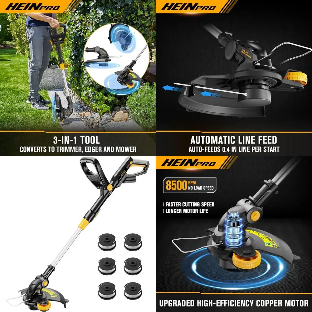 

12-Inch Electric Grass Trimmer with Auto Line Feed, 20V MAX Battery Compatible, 6 Line Spools Included