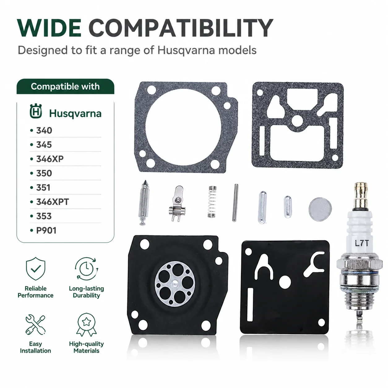 Replaces ZAMA RB-122 C3-EL17 C3-EL18 C3-EL32 Carburetor Kit Spark Plug For Husqvarna 340 345 346XP 350 351 346XPT 353 P901 Parts