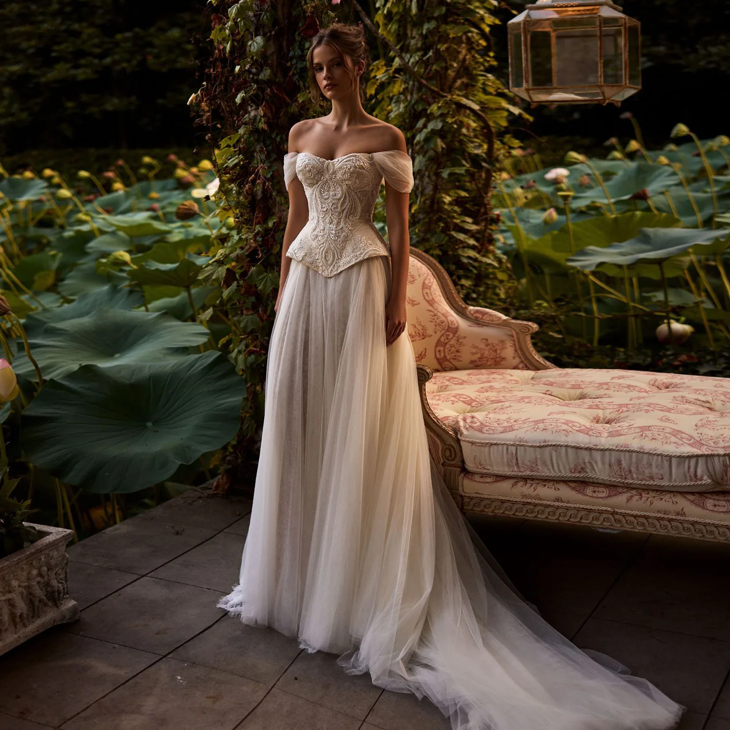 

Sharon Said High Quality Boho Tulle Off White Wedding Dress 2025 Puff Sleeve Sweep Train Princess Bride Gowns SW126 Customized