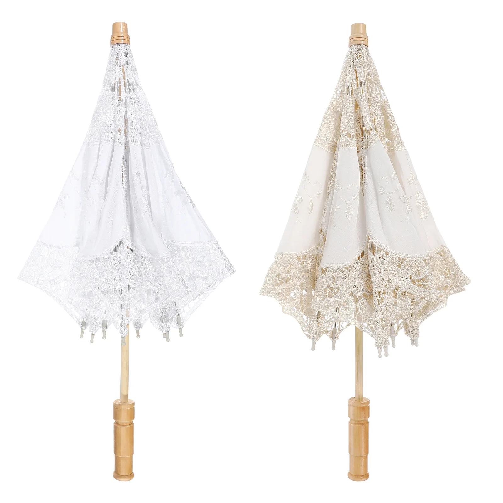 2 Pcs Beige Bridal Parasol Umbrella Vintage High Quality Bride Fancy Wedding Cotton for White Decorative Clear