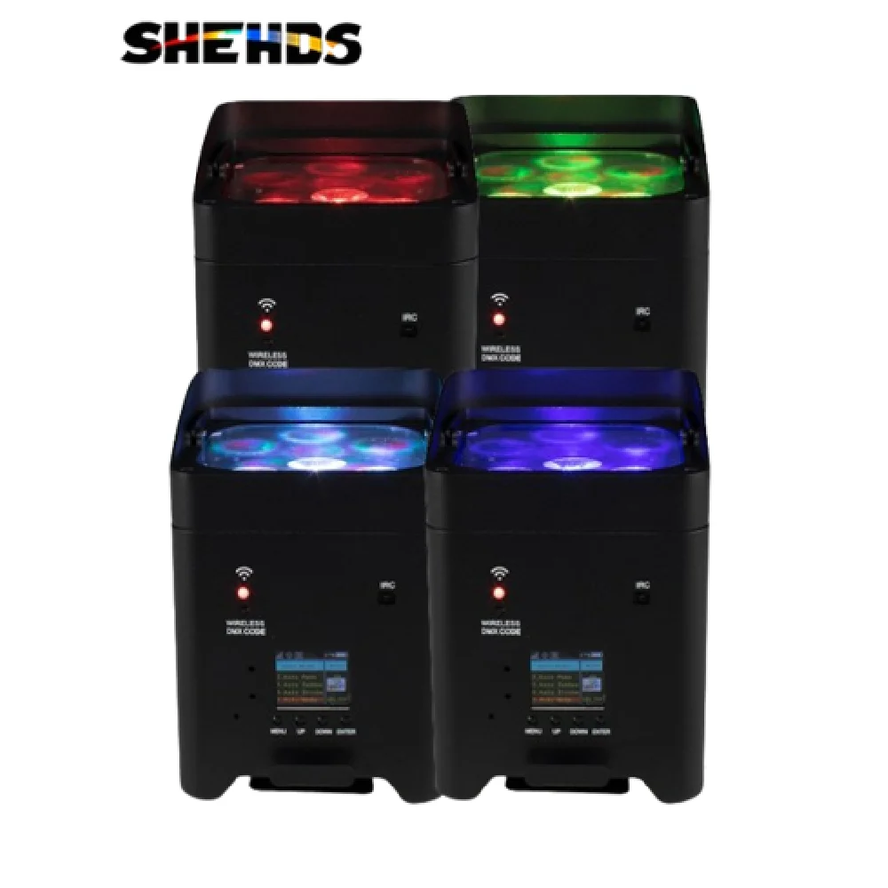 SHHEHDS 4PCS Wireless Remote Control LED 6x18W 6 in 1 RGBAW+UV Par Light Battery Movable for Disco KTV Bar Party Concert