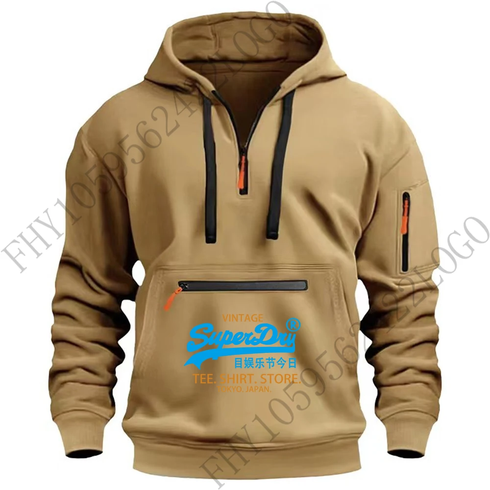 Nueva sudadera con capucha para hombre, jersey informal para deportes al aire libre, sudadera con capucha de manga larga con bolsillo en el brazo