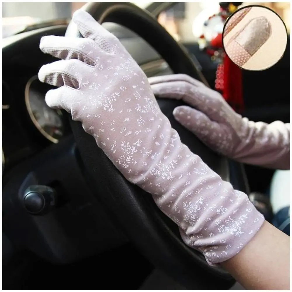 Mid-long Sunscreen Gloves Women Anti UV Thin Driving Gloves Elastic Slip Resistant Touch Screen Gloves