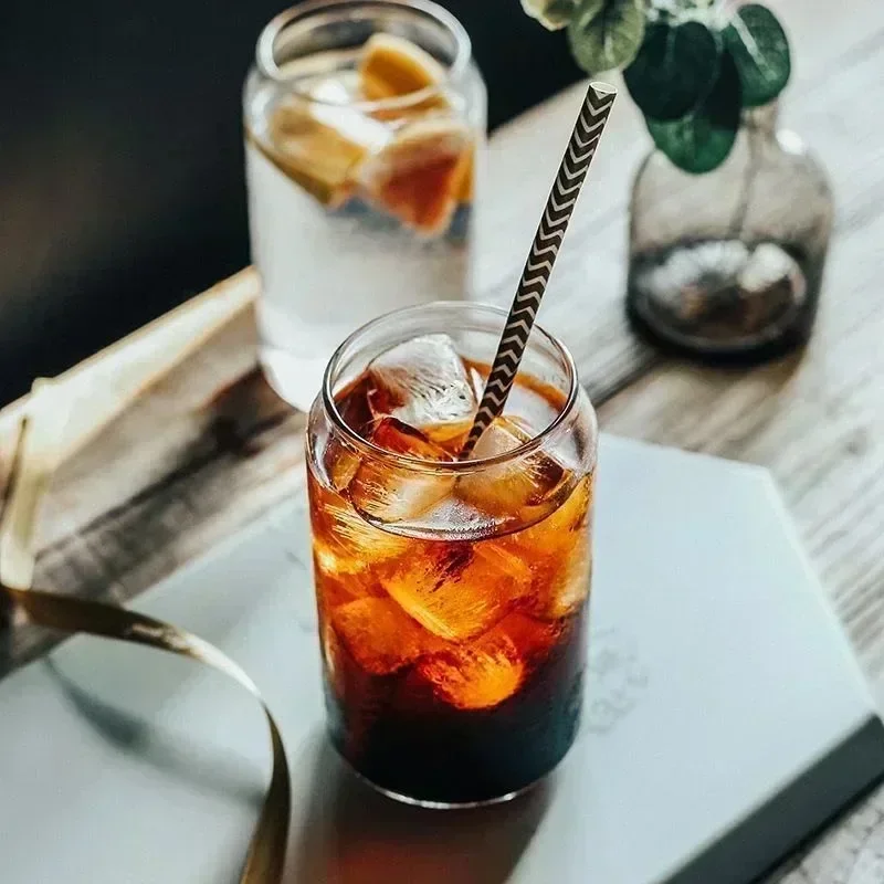 300ml/550ml Glass Cup Cola Cold Drink Water Cup with Bamboo Lid Coffee Milk Juice Straw mug Beer Can Drink Home Breakfast C up