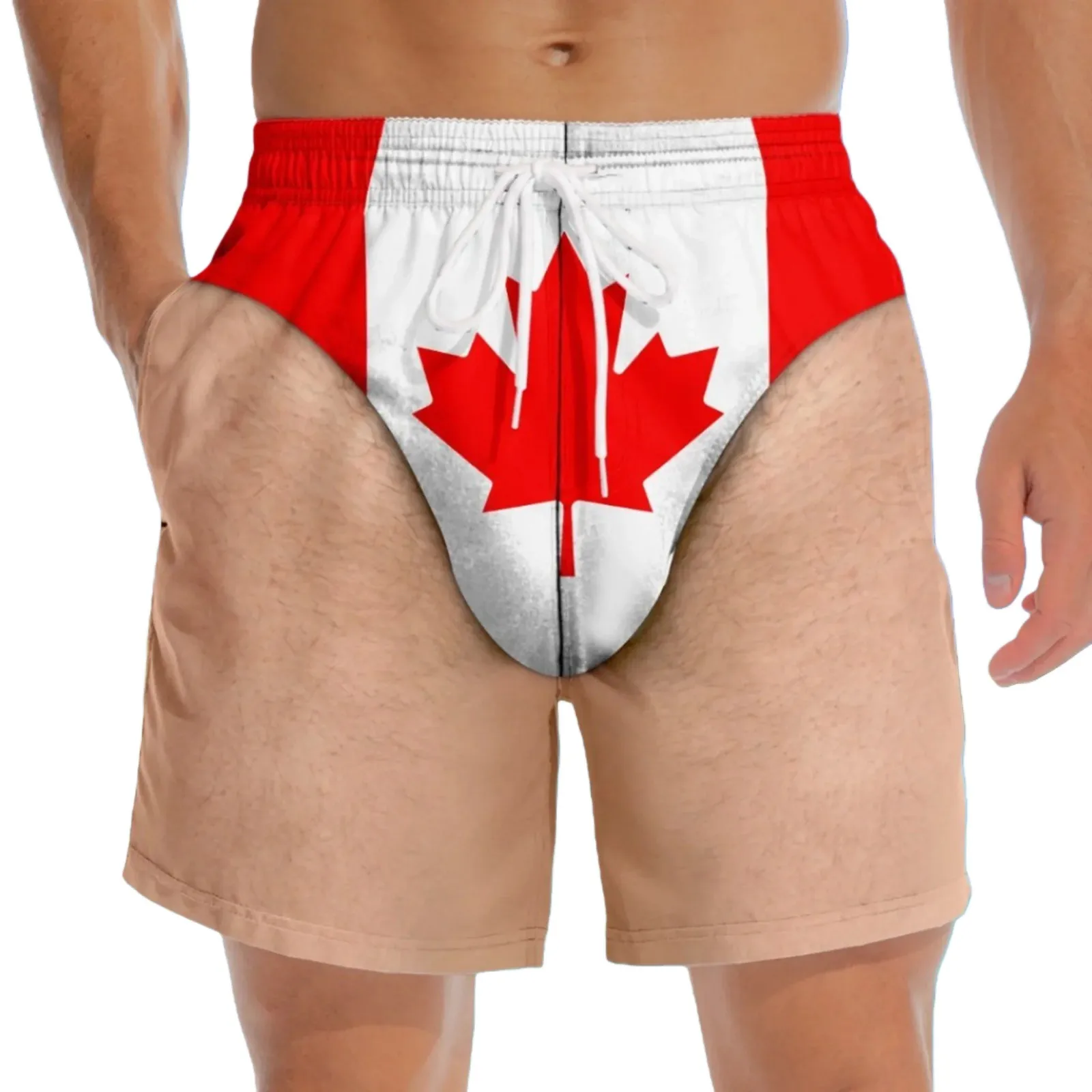 Summer Men's Fun 3D Canadian Flag Beach Shorts - New Style in Hot Selling - Fake Buttocks - Best-selling Item