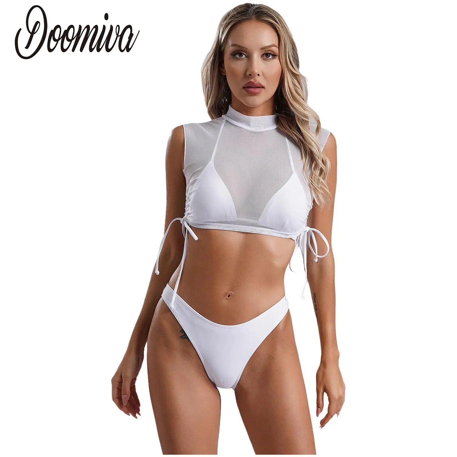 

Женский комплект бикини из 3 предметов, купальник, сексуальный танкини, купальный костюм, треугольный бикини, бюстгальтер, сетчатая накидка и трусы, нижнее белье