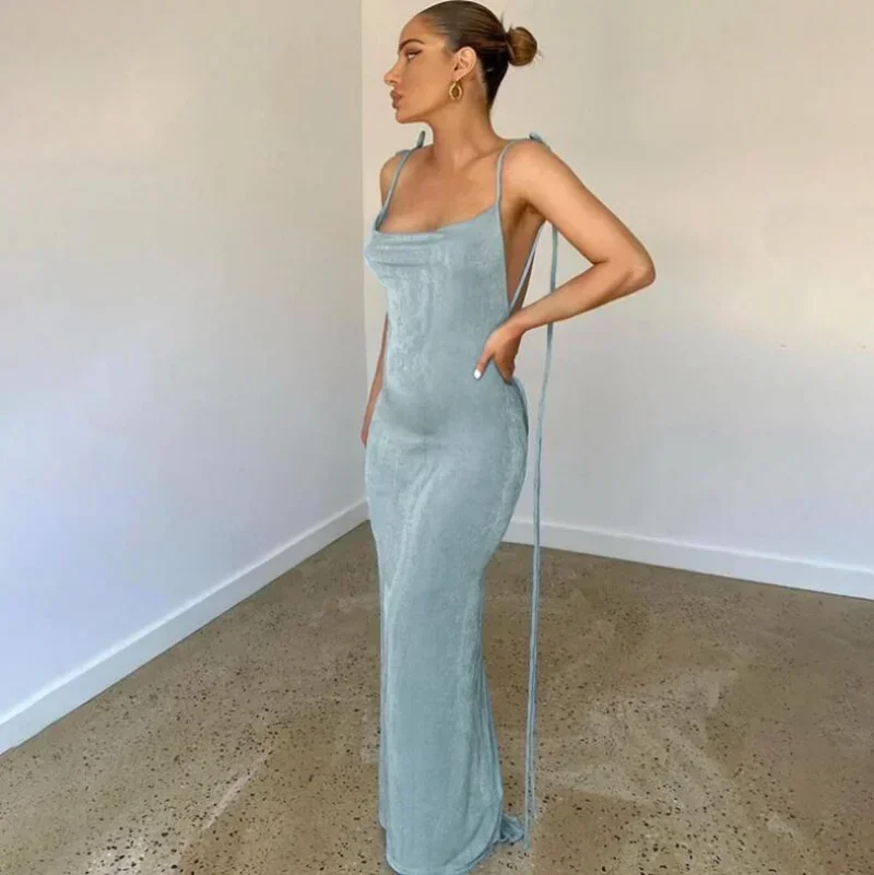 Guwu-女性のためのノースリーブの背中の開いたタイトなドレス,ストラップ,マキシ,ロング,パイルウエスト,セクシーなイブニングドレス,ファッション