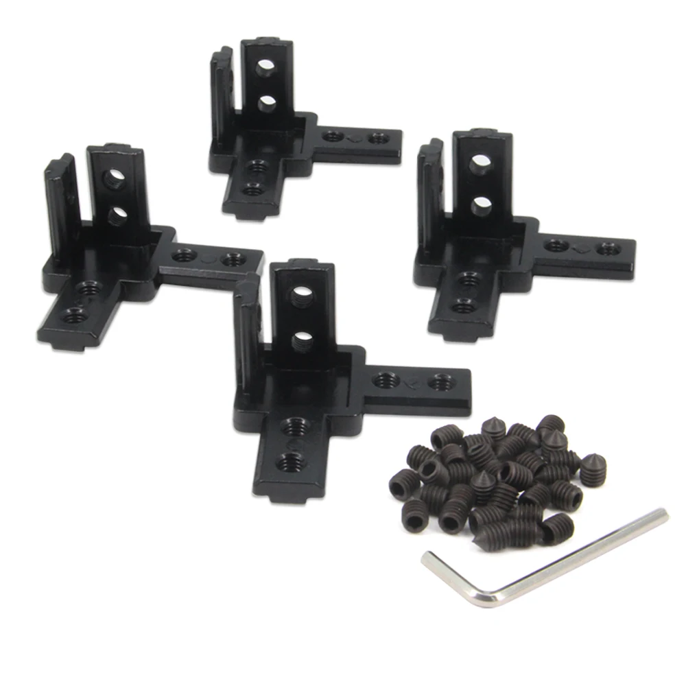 

4PCS Black 3030 Series 3-Way End Corner Bracket with M6 Screws for 8mm Slot T-Shape Aluminum Extrusion Profile Accessories