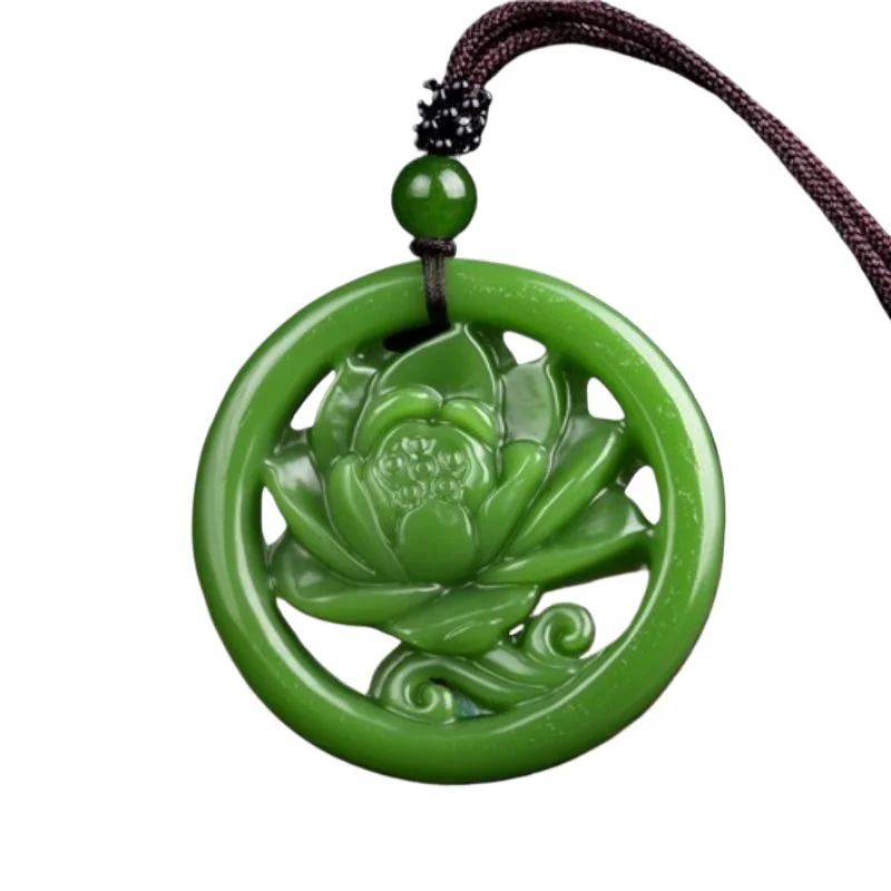 Lotus Safety Buckle, Spinach Green Lotus Pendant for Men and Women