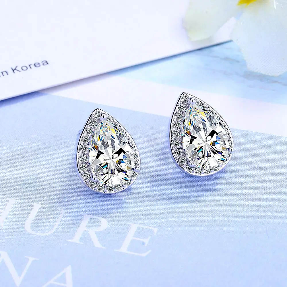 925 Sterling Silver Pear Cut Created Moissanite Gemstone Anniversary Simple Waterdrop Stud Earrings Studs Fine Jewelry