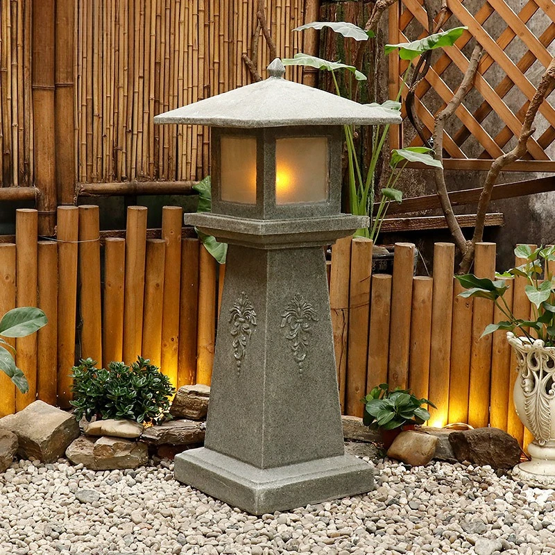 Art sandstone garden courtyard balcony landscape solar lantern rockery Japanese zen landscaping gardening imitation stone lamp