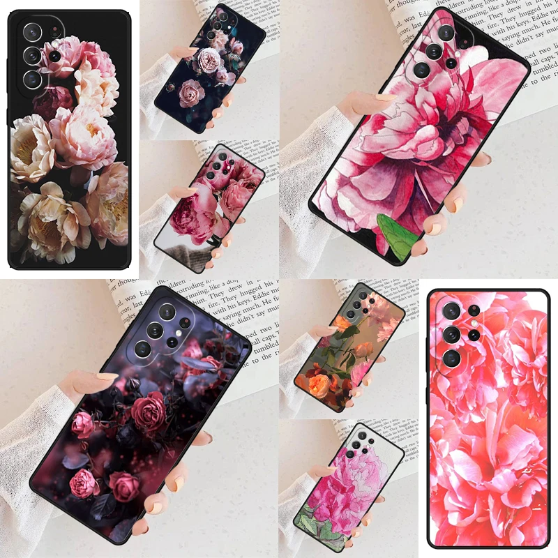 Colorful Flower Rose Peony Phone Case For Samsung Galaxy S24 S23 S22 S21 Ultra S10 Note 10 Pro S20 Plus FE S9 S8 Cover