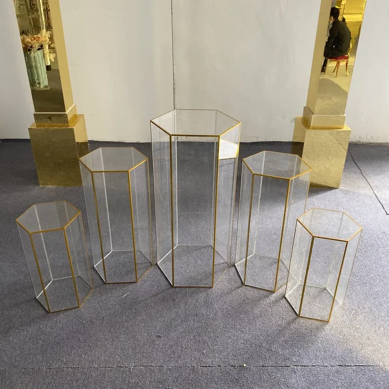 5pcs Wedding Party Events Furniture Acrylic Hexagon Acrylic clear Pedestal Flower Stand