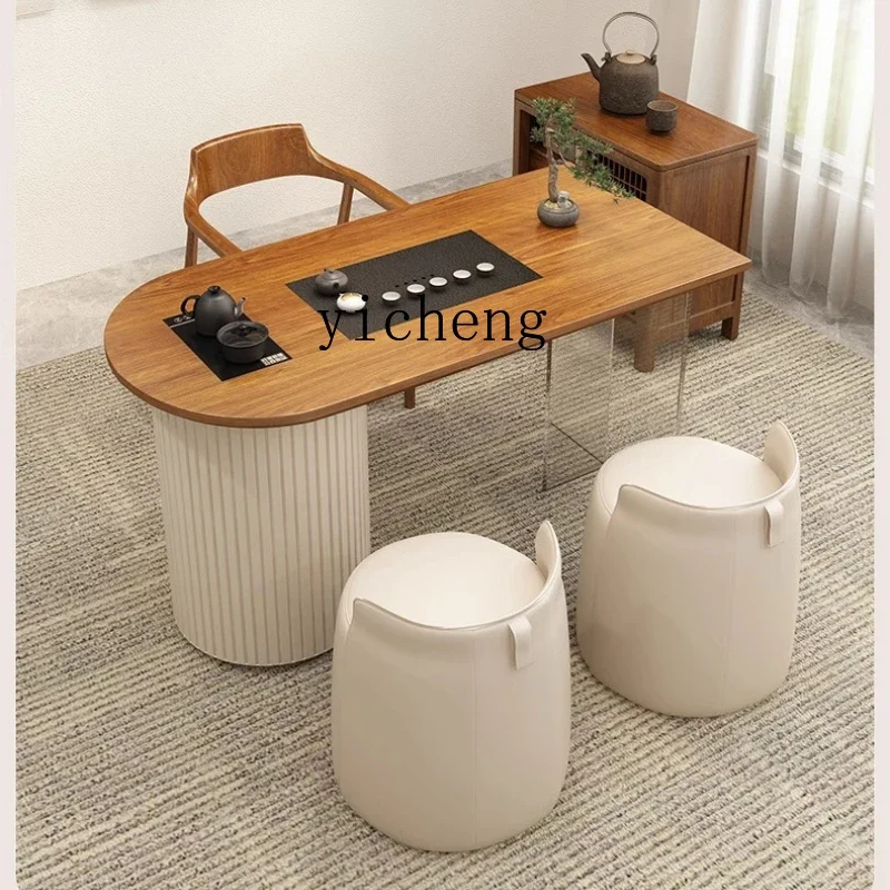 

solid wood balcony small tea table acrylic tea table living room reception integrated tea table