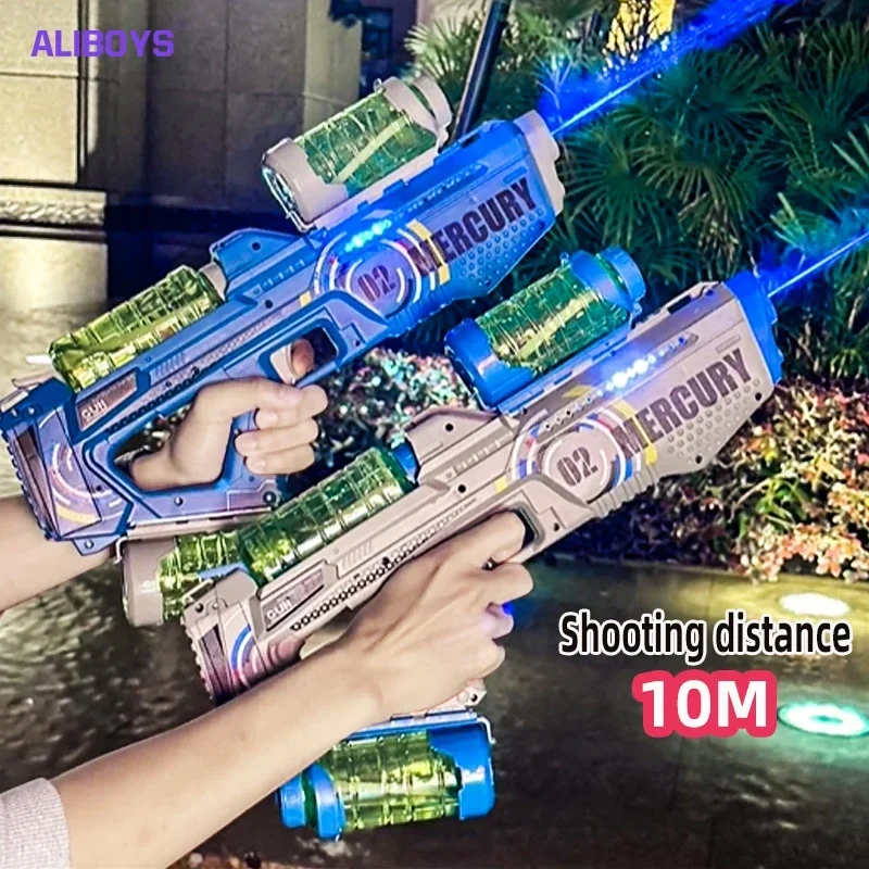 Automatic Summer  Electric Water Gun with Light Rechargeable Continuou Firing Party Game Kids Space Splashing Toys for Boys Gift