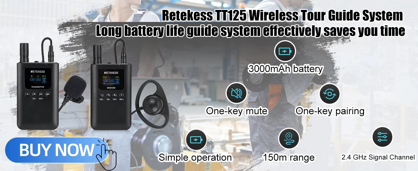 RETEKESS TT125 Tourguide-System Drahtloses Audiosystem 2,4GHz Funk-Sender-Empfänger für Ausflüge und Übersetzungen – Detail 2