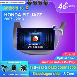 Android 16 Carplay Auto WIFI+4G Car Radio Multimedia Player For HONDA FIT JAZZ 2007-2013 RHD Autoradio GPS Stereo 2din Head Unit