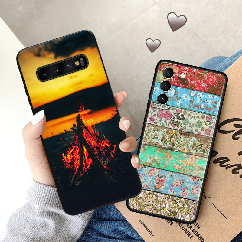 Wood Crack Textures Soft Phone Cases For Samsung Galaxy S23 S24 Plus S22 Ultra S21 S20 FE S10 5G Note 20 Lite Black Matte Cover