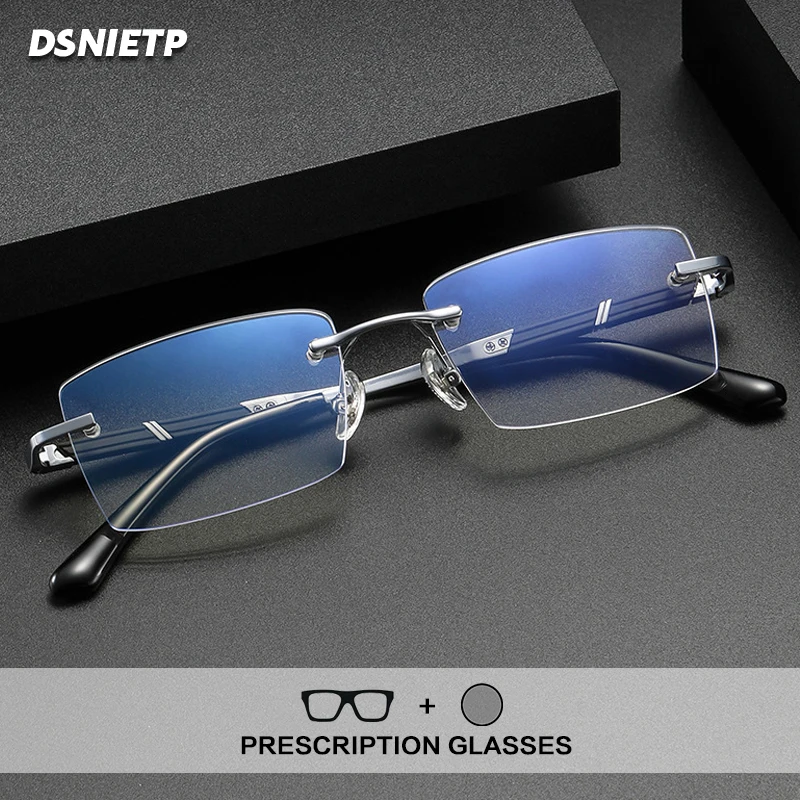

Сверхлегкие титановые безрамные очки для чтения, мужские фотохромные очки с защитой от синего света, очки без оправы по рецепту, мультифокальные очки