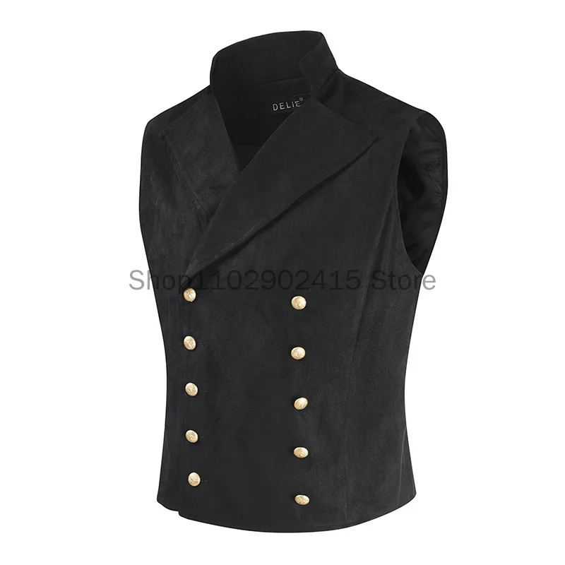 Vintage Suede Mens Victorian Double Breasted Vest Gothic Steampunk Slimfit Rock Star Punk Waistcoat Performance Stage  Costume