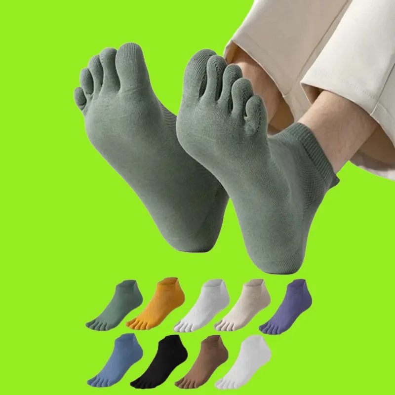 

3/5 Pairs Solid Color Soft Mesh Breathable Cotton Five-Finger Boat Socks Outdoor Sports Short Men's Summer Socks Split Toe Socks