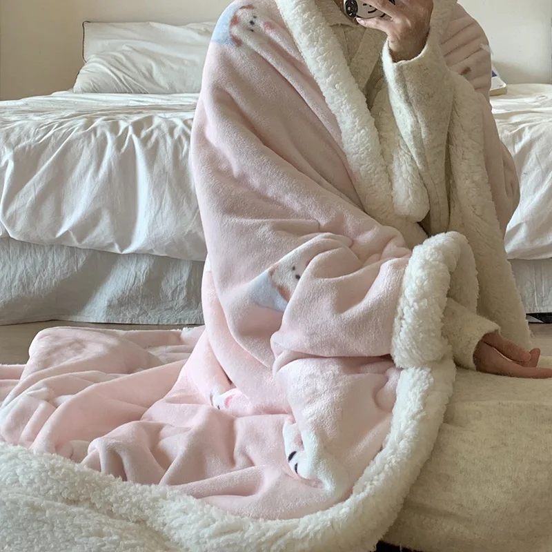 Thickened Lamb Fleece Blanket Office Nap Winter Shawl Blanket Coral Fleece Air Conditioner Sofa Cover Blanket for Kindergarten