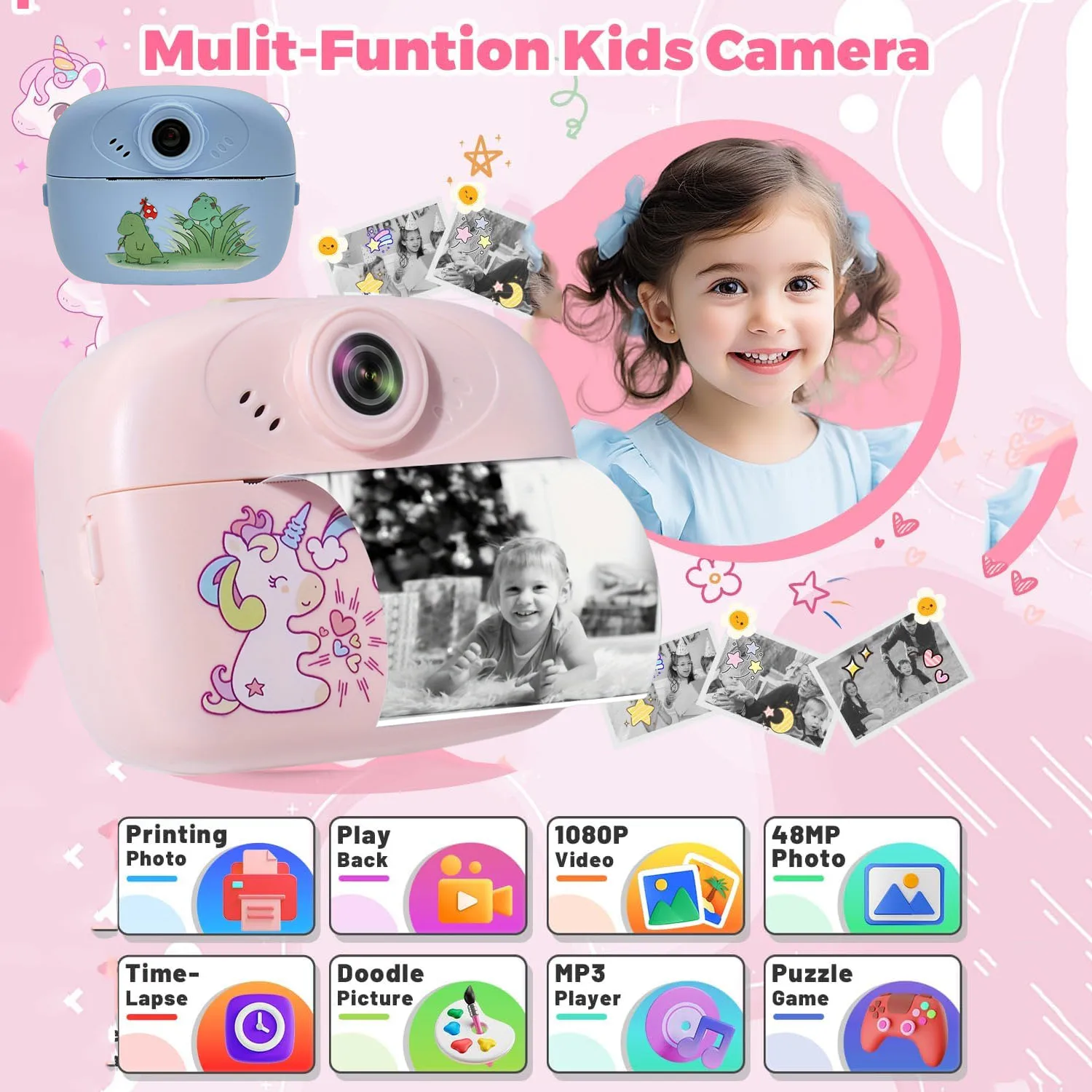 Appareil photo d'impression thermique pour enfants, appareil photo photo pour enfants, appareils photo photographiques, appareil photo portable, imprimante thermique portable, outil pour enfants