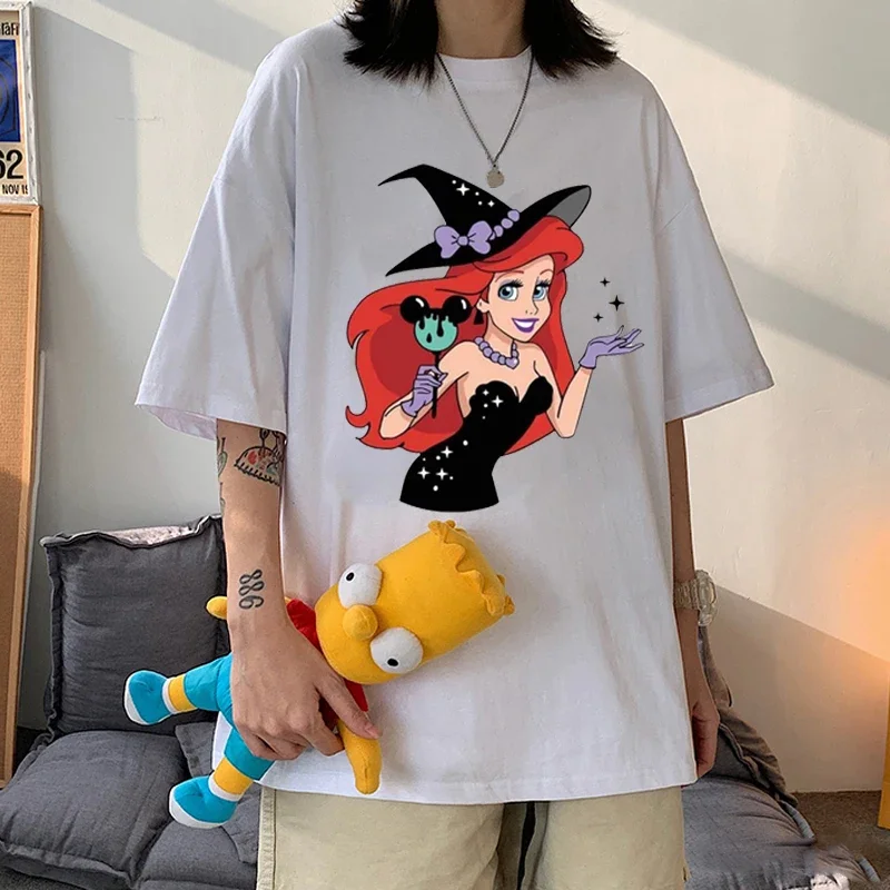 Disney Princess Cartoon Women T-shirt Character In Halloween Cute Graphic T Shirt 90s Fashion Tees Female Gothic Y2k Clothes Top