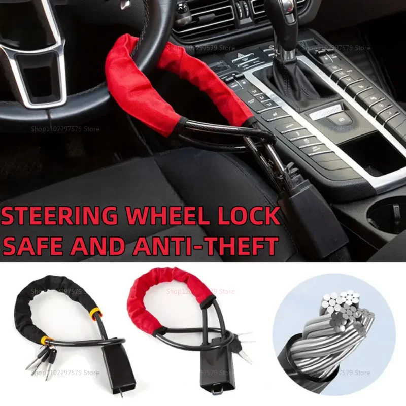 

Steel Steering Wheel Lock Anti-Theft Device with Cut-Resistant Retractable Bold Cable Seatbelt Fastener for Car & SUV Security