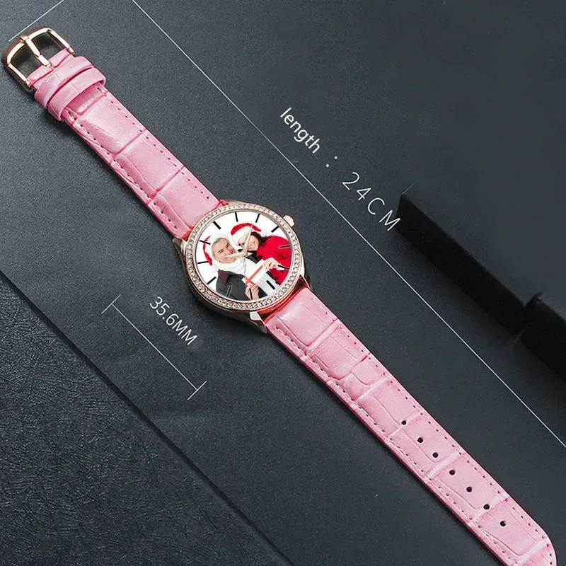 ساعة كوارتز نسائية من حجر الراين مخصصة لصورتك الخاصة A3327w ساعات حركة يابانية من الجلد الطبيعي مع هدية لصديقتك