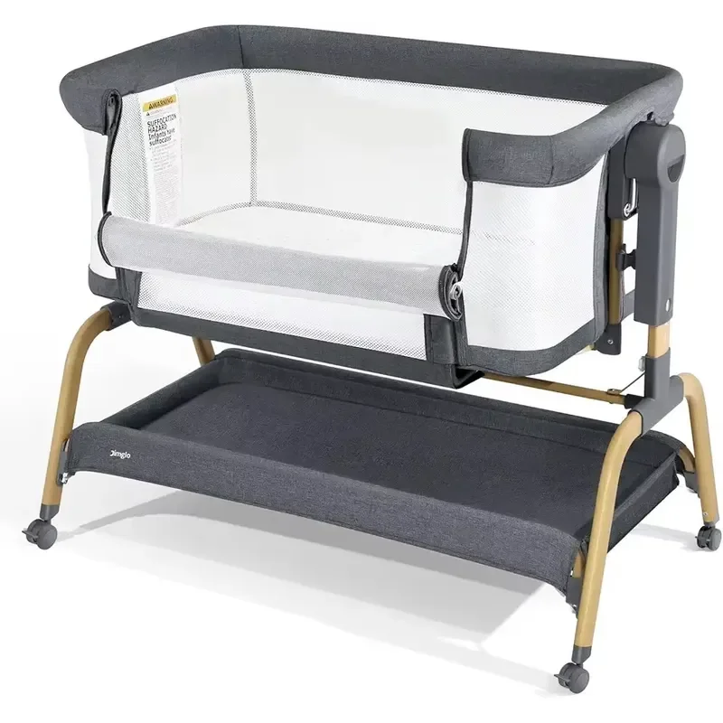 Portable Baby Crib Bedside Sleeper Foldable Infant Cradle with Soft Bedding Set Safe Newborn Bassinet for Home Travel Use
