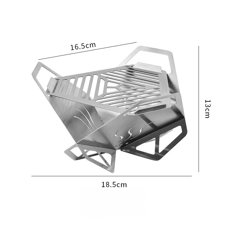 1pc Portable Stainless Steel Mini BBQ Grill Triangular Lotus Card Stove for Outdoor Camping Home Barbecue Cooking