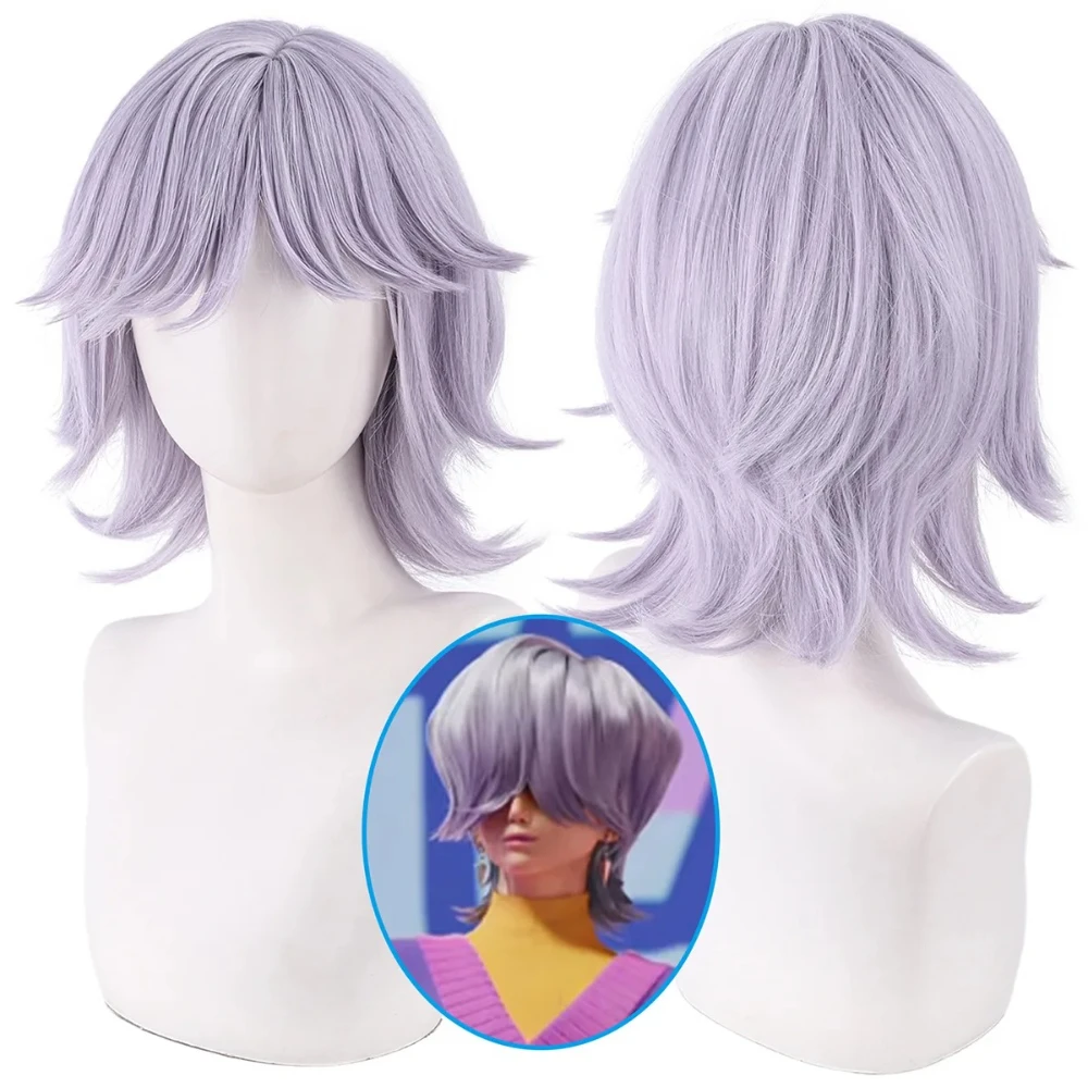 

Mystery Cosplay Wigs KPop Demon Hunters Sajaboys Role Play Wig Man Light Purple Synthetic Hair Free Wig Cap