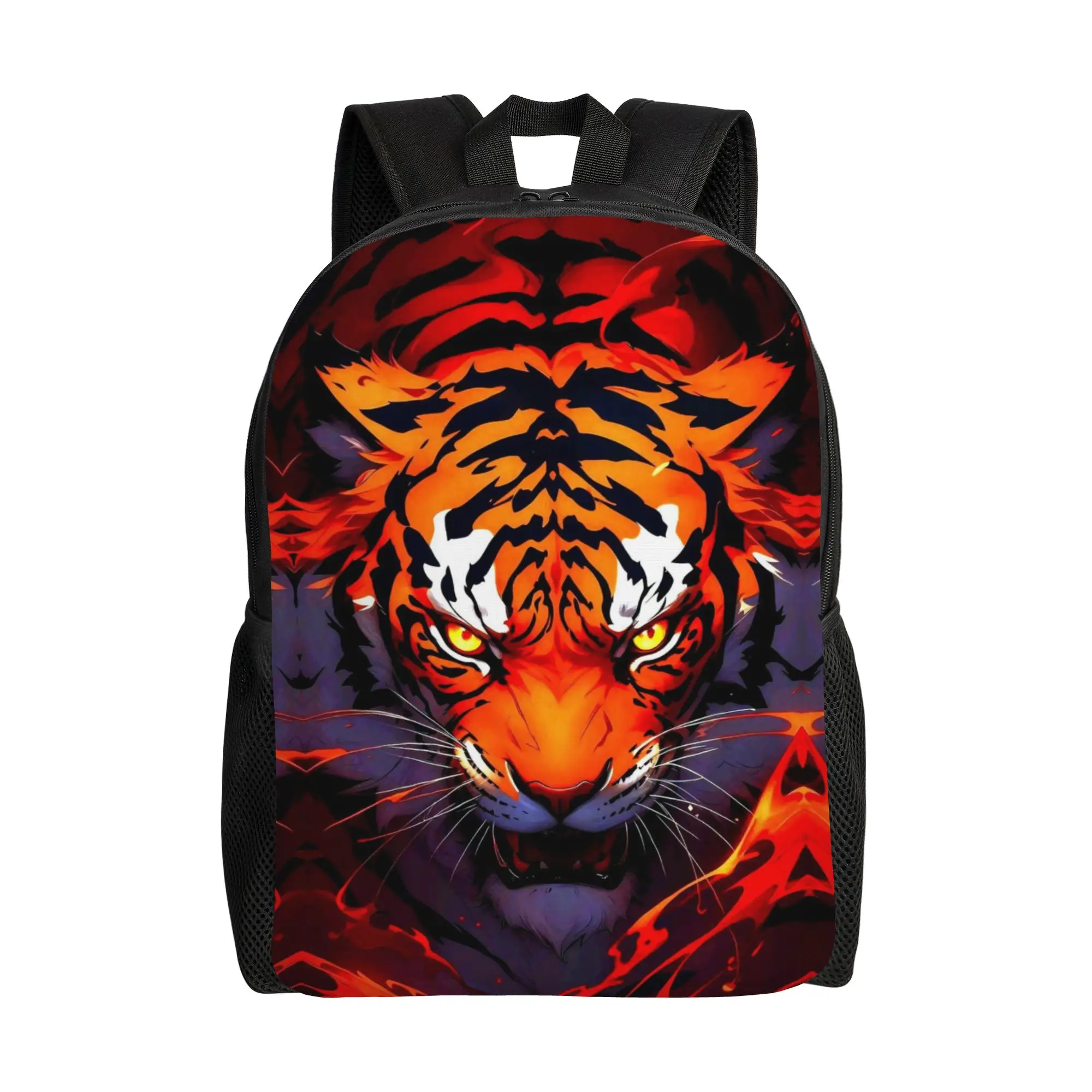 Backpack Back to school season Flame Tiger Head Fire Glow Art Print  Zipper Closure Backpack