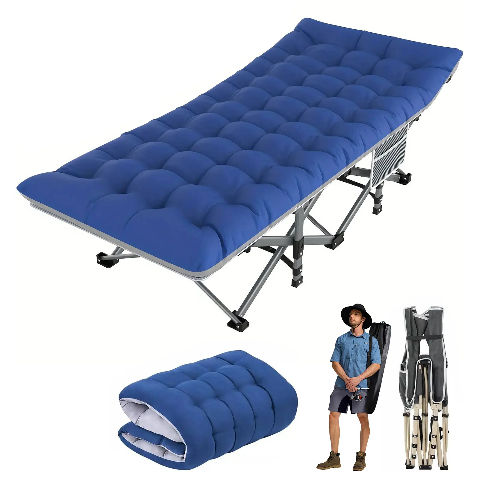 Cuna de Camping plegable de 190x71cm para adultos, cuna portátil con colchón, cama de cuna resistente al aire libre para campamento con bolsa de transporte