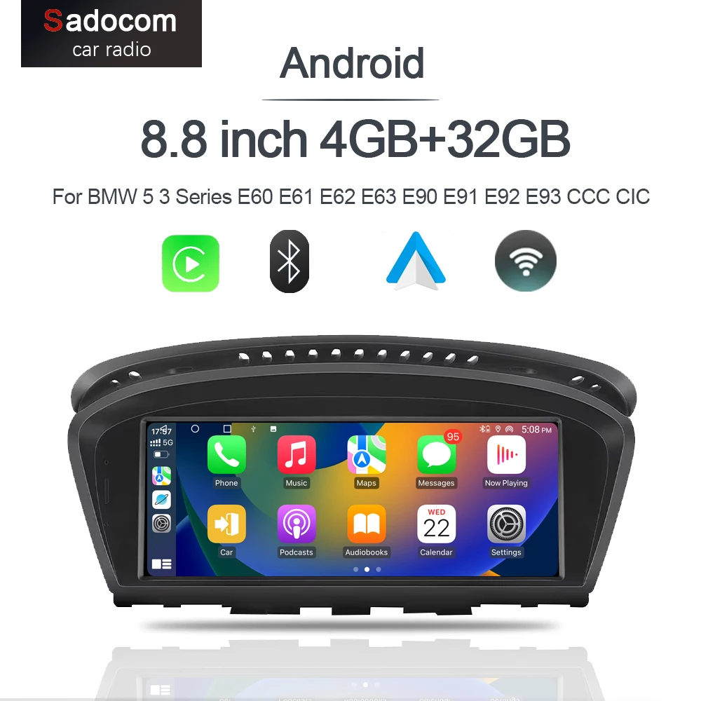 Carplay Android 14 4G+32G 8Core GPS multimedia Car Player Radio Wifi For BMW 5 3 Series E60 E61 E62 E63 E90 E91 E92 E93 CCC CIC