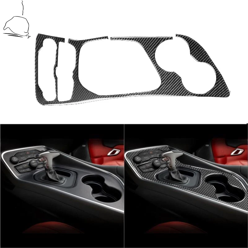 

Carbon Fiber Gear Shift Panel Cover Sticker Cup Holder Frame Overlay For Dodge Challenger 2015+ Interior Tuning Accessories...