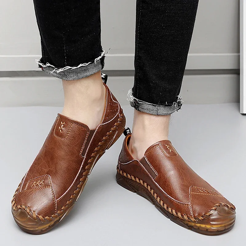 

Men's Leather Shoes Brand Design Casual Men's Loafers Men's New Slip-On Shoes Breathable Galoshes Flats Driving Shoes 38-47