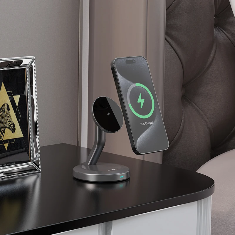 15W Fast Charging Magnetic Wireless Charger Stand 5V/1A Output OVP Protection 9V/2A Option Available for Branding