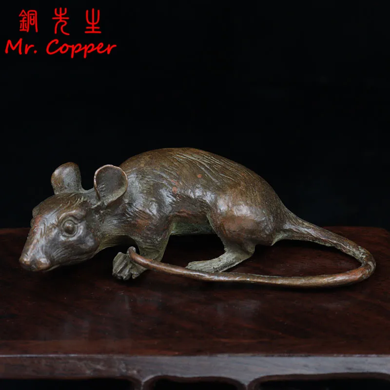 Antique Copper Big Rat Statue Desktop Ornaments Vintage Animal Mouse Figurines Living Rooms Home Decorations Crafts Accessories