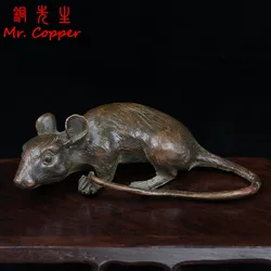 Antique Copper Big Rat Statue Desktop Ornaments Vintage Animal Mouse Figurines Living Rooms Home Decorations Crafts Accessories