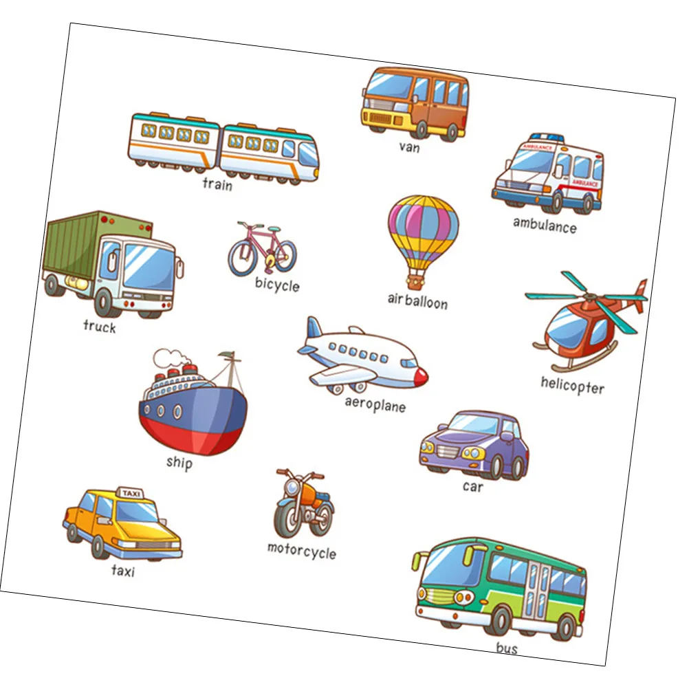 1Set Vehicle Wall Stickers Set Traffic Transportation Decals for Room Wall Decoration Educational Cognitive Learning PVC Safe