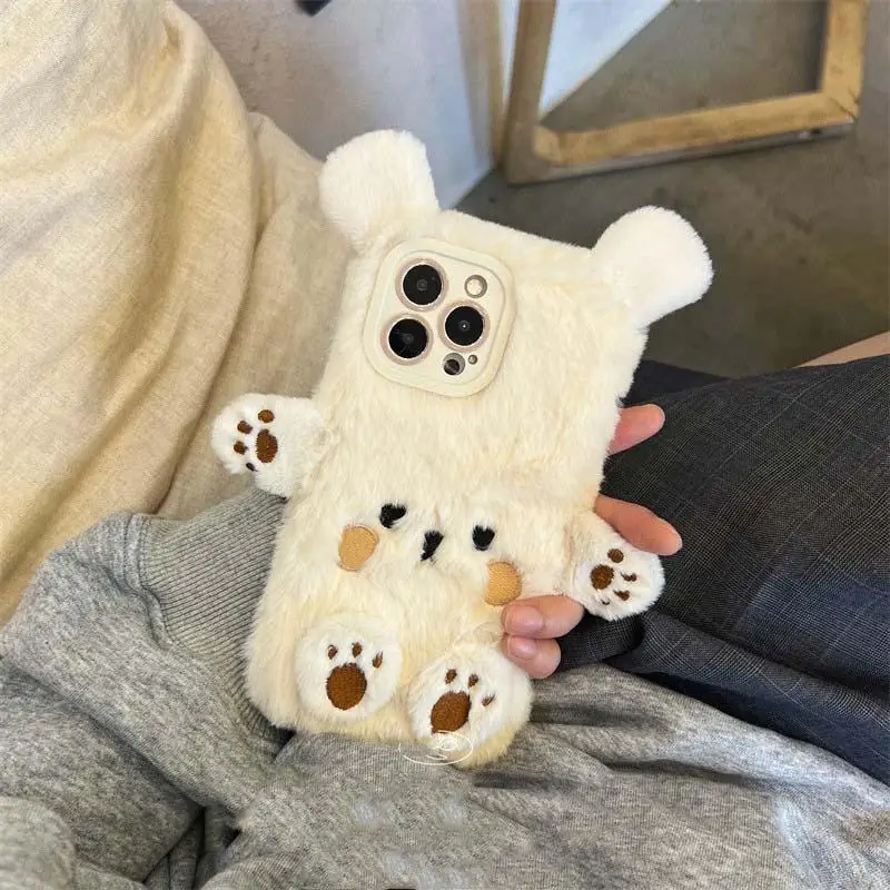 ثلاثية الأبعاد لطيف الدب شعر دمية الحالات الهاتف آيفون 17 برو ماكس حافظة 16 زائد 15 14 13 برو 12 11 الدافئة الفراء لينة غطاء سيليكون فتاة هدية