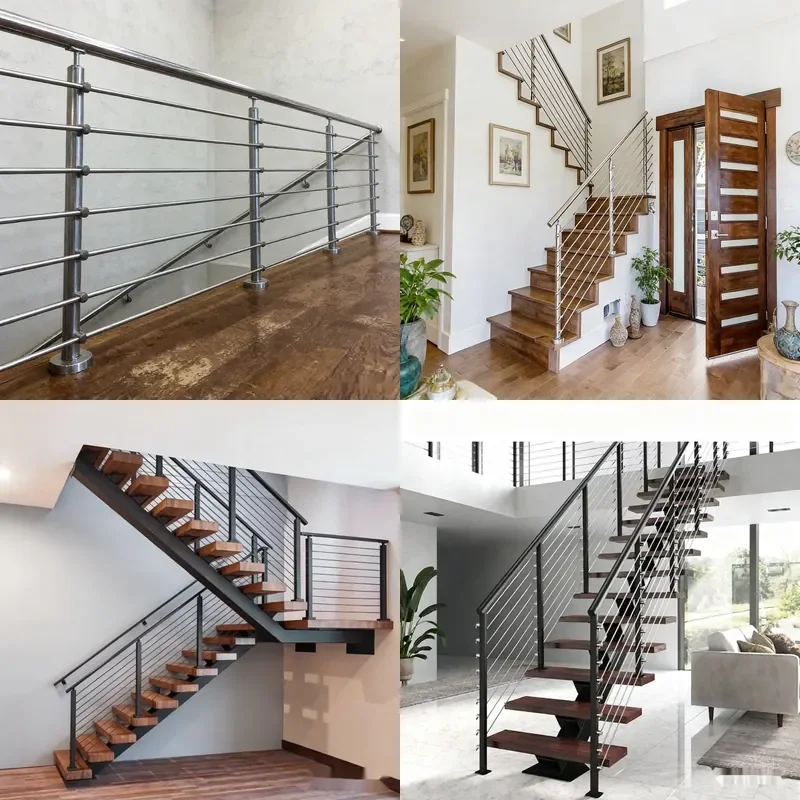 for Modern Indoor Double Deck Carbon Steel Straight Ladder with Vertical Railing and Solid Wood Pedals for Luxury Villas